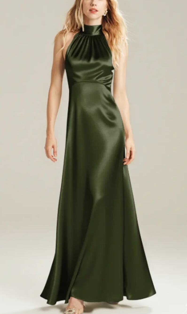 AW BRIDAL 0 XS green olive Janina satin crystal bridesmaid maxi dress NEW B44